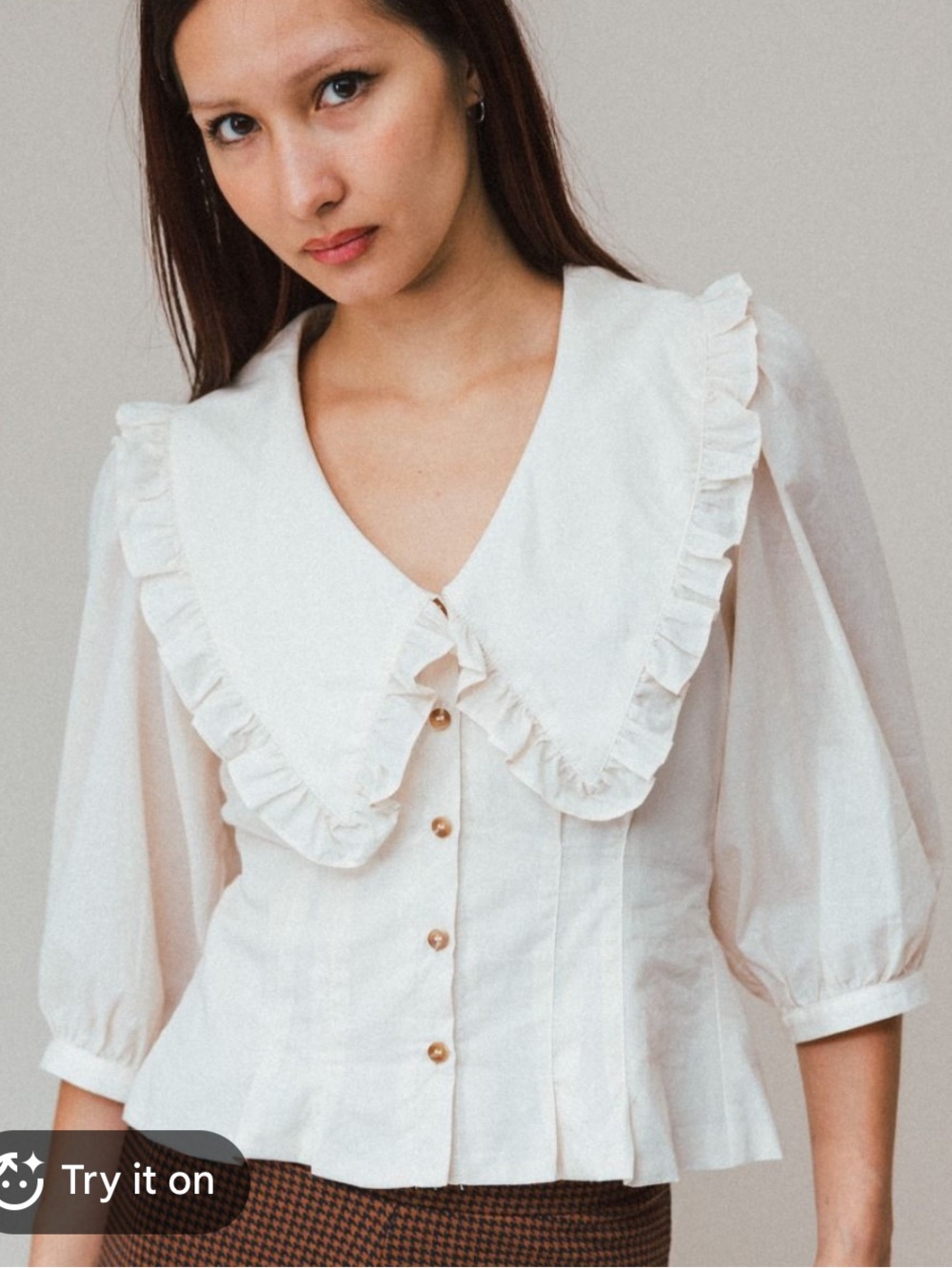 Sofie The Label Mattie Peter Pan Collar Ruffle Blouse Top White Size M
